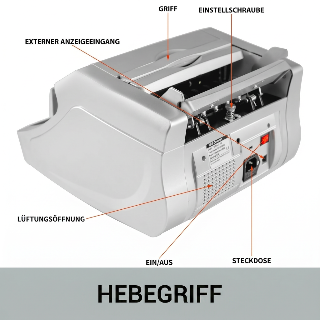 Geldzählmaschine mit Falschgelderkennung (UV/MG) — Banknotenzähler für Euro, bis 1000 Scheine/min