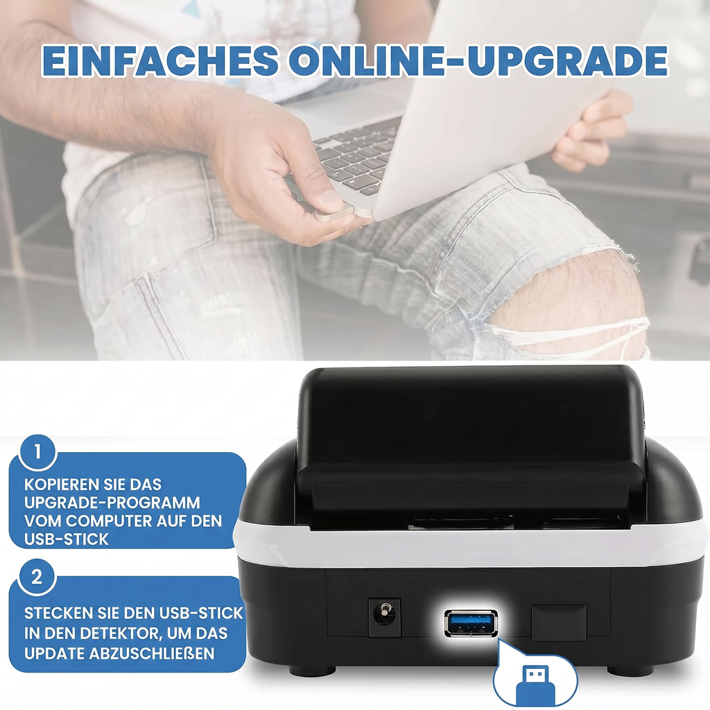 Falschgeldprüfer UV/MG/IR — mobiler Banknotenprüfer für Euro & Dollar