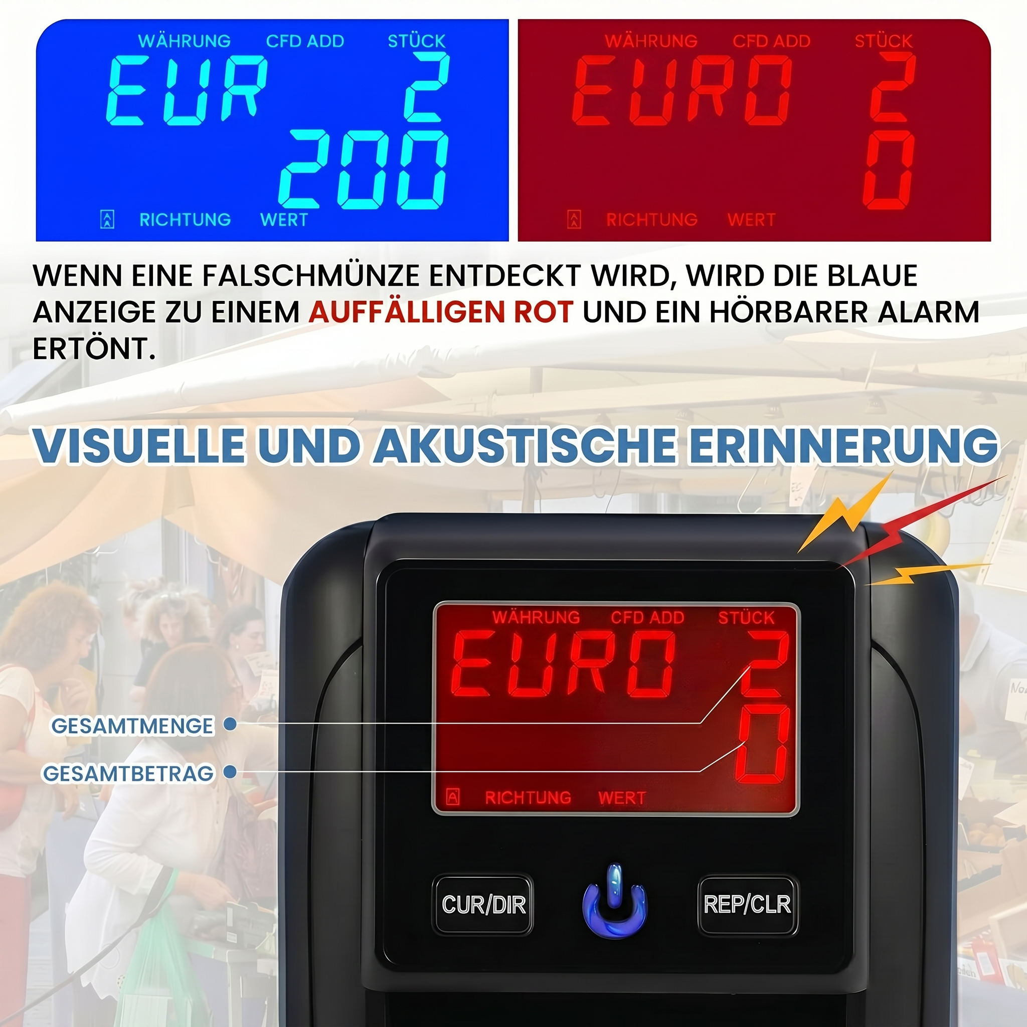 Falschgeldprüfer UV/MG/IR — mobiler Banknotenprüfer für Euro & Dollar